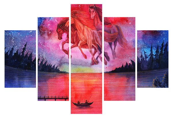 Kép - Űrlovak jelenése a tó felett, aquarel (150x105 cm)