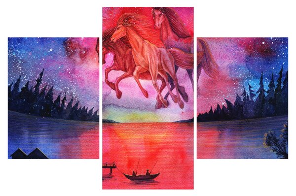 Kép - Űrlovak jelenése a tó felett, aquarel (90x60 cm)