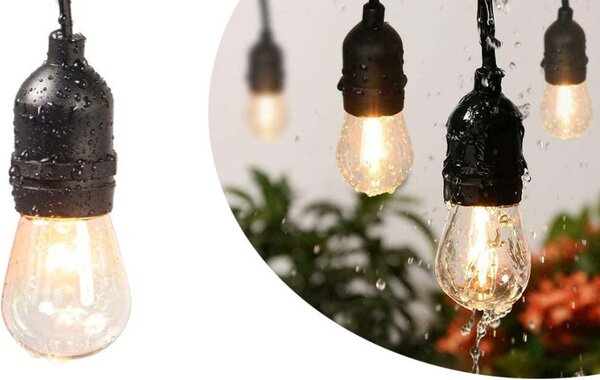 Vízálló dekor égősor, 15 db E27 LED lámpával, 14,6 m, melegfehér