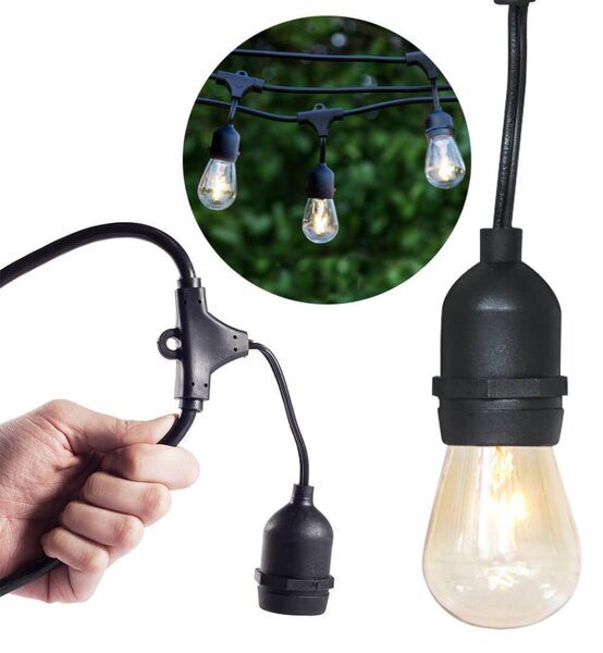 Vízálló dekor égősor, 15 db E27 LED lámpával, 14,6 m, melegfehér