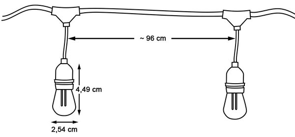 Vízálló dekor égősor, 15 db E27 LED lámpával, 14,6 m, melegfehér