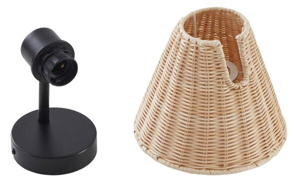 Lindby fali lámpa Zyralia, fa színű, rattan, 19,5 cm magas, dimmelhető, Nappali / Étkező, Fa, Vidéki otthon / Rusztikus