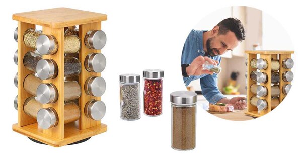 Bambusz fűszertartó állvány, 16db-os