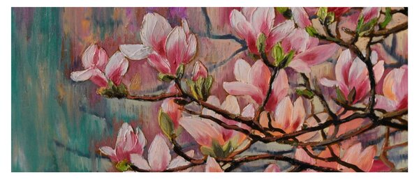 Kép - olajfestmény, virágzó Sakura (120x50 cm)