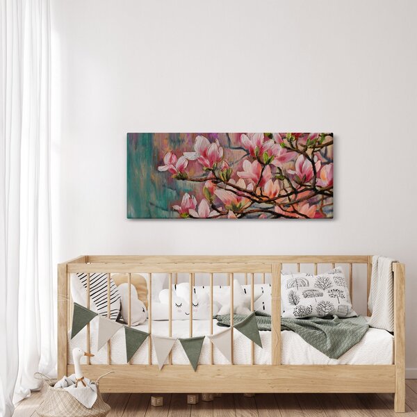 Kép - olajfestmény, virágzó Sakura (120x50 cm)