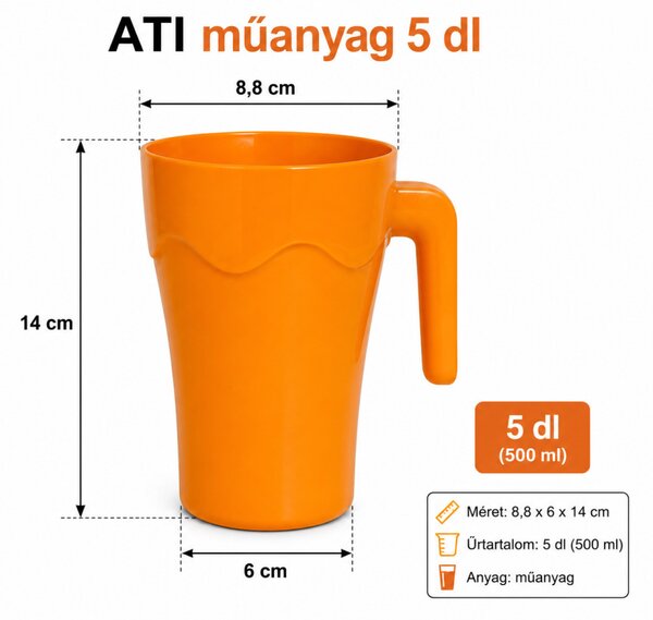 ATI bögre 0,5 L 8,8x6x14 cm narancssárga