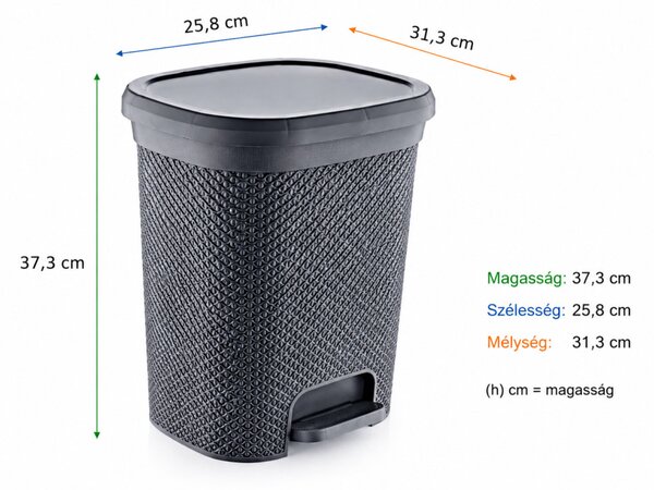 Hobby Life Diamond Szemetes műanyag 15 L betéttel 25,8x31,3x37,3 cm szürke