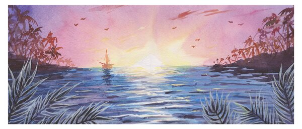 Kép - naplemente a víz felett, akvarell (120x50 cm)