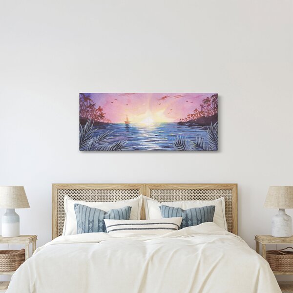 Kép - naplemente a víz felett, akvarell (120x50 cm)