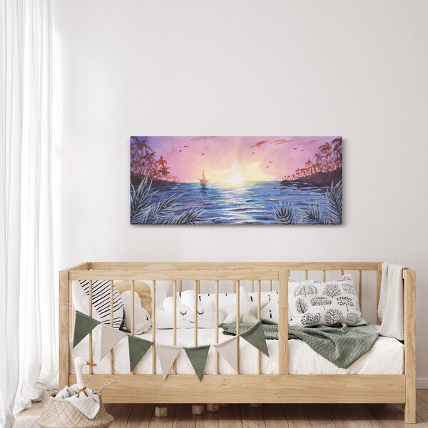 Kép - naplemente a víz felett, akvarell (120x50 cm)