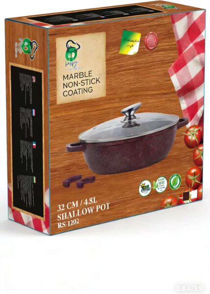 Lábas alacsony márvány bevonat 3,3L üveg fedővel Happy Cooking RS-1201