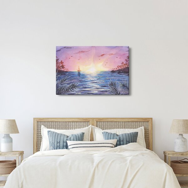 Kép - naplemente a víz felett, akvarell (90x60 cm)