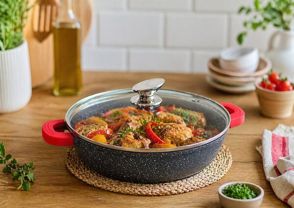 Lábas alacsony márvány bevonat 3,3L üveg fedővel Happy Cooking RS-1201