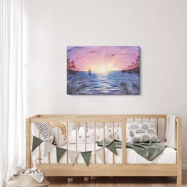 Kép - naplemente a víz felett, akvarell (90x60 cm)