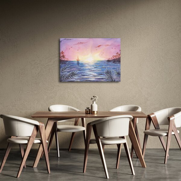 Kép - naplemente a víz felett, akvarell (70x50 cm)