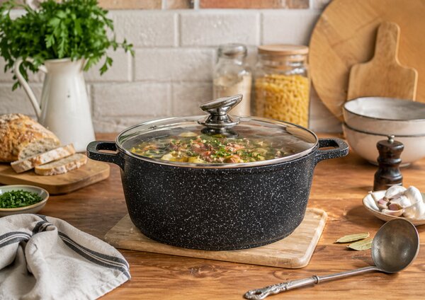 Lábas márvány bevonat 6L üveg fedővel Happy Cooking RS-1199