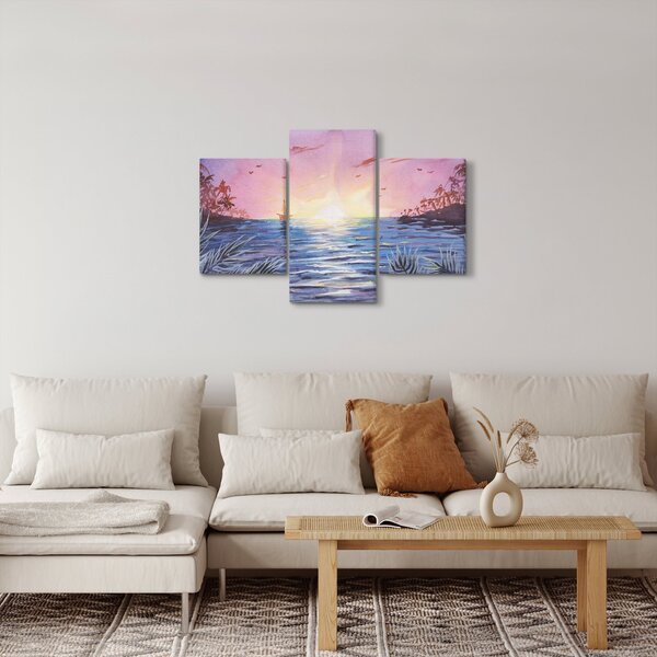 Kép - naplemente a víz felett, akvarell (90x60 cm)