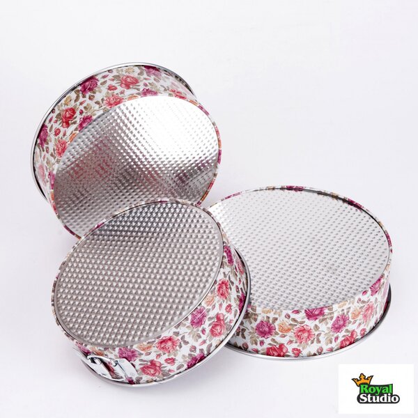 Kerek kapcsos tortaforma szett 3db rózsás dekorral Happy Cooking RS-1350 AKCIÓ