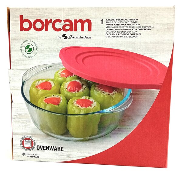 Jénai hőálló tál kerek műanyag tetővel 2,2L Borcam 59001/1109106