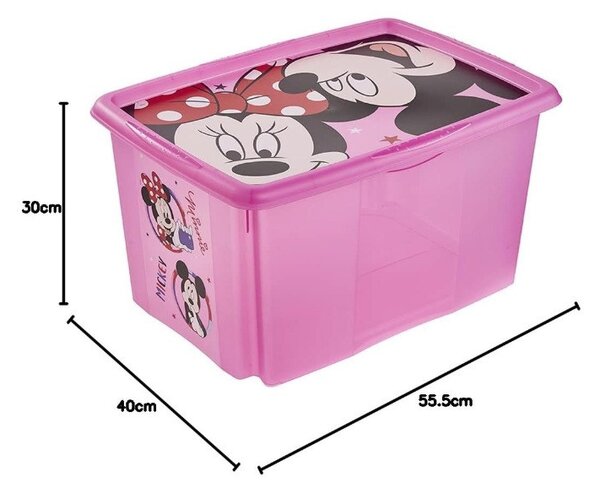 Tárolódoboz tetővel 45L Minnie Mouse pink áttetsző
