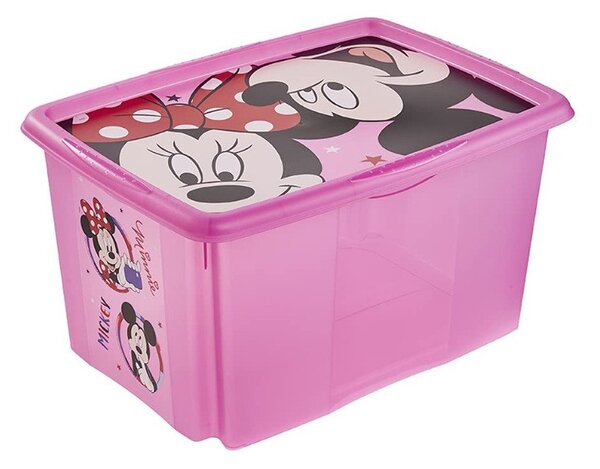Tárolódoboz tetővel 45L Minnie Mouse pink áttetsző