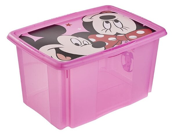 Tárolódoboz tetővel 45L Minnie Mouse pink áttetsző