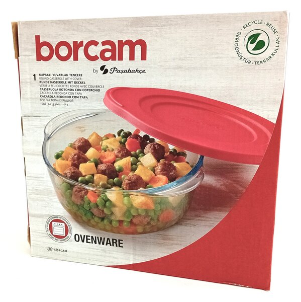 Jénai hőálló kerek tál műanyag tetővel 1,45L Borcam 59123/1109107