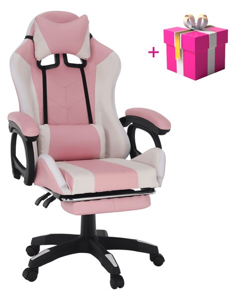 KONDELA Irodai/gamer szék RGB LED világítással, rózsaszín/fehér, JOVELA