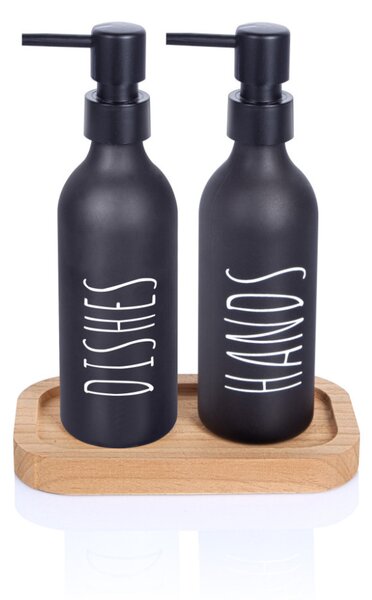 Szappanadagoló üveg 2db fa állvánnyal 330ml S-1253