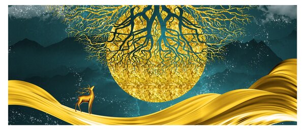 Kép - absztrakció, arany táj (120x50 cm)