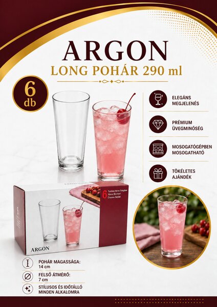 ARGON long drink üdítős pohárkészlet 6 db-os 290 ml