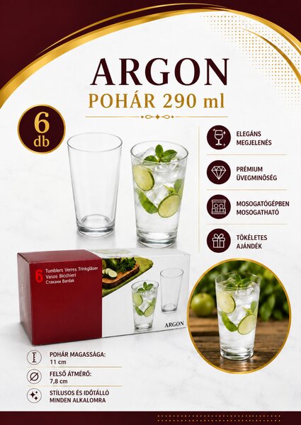 ARGON üdítős és vizespohár készlet 6 db-os 290 ml
