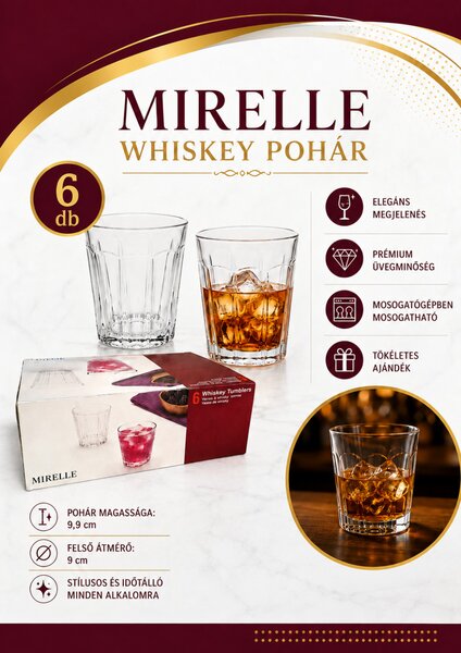Mirelle whiskys pohár készlet bordázott 6 db-os 9 cm