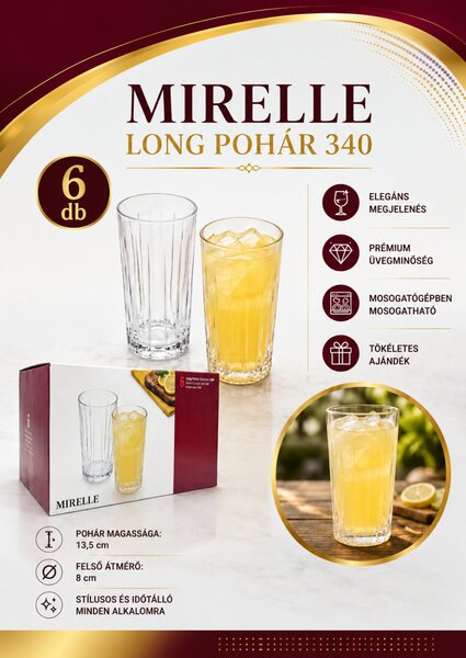 Mirelle long drink bordázott pohárkészlet 6 db-os 340 ml