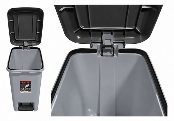 DÜNYA Slim pedálos szemetes 60 L 32x52x42,5 cm szürke-antracit