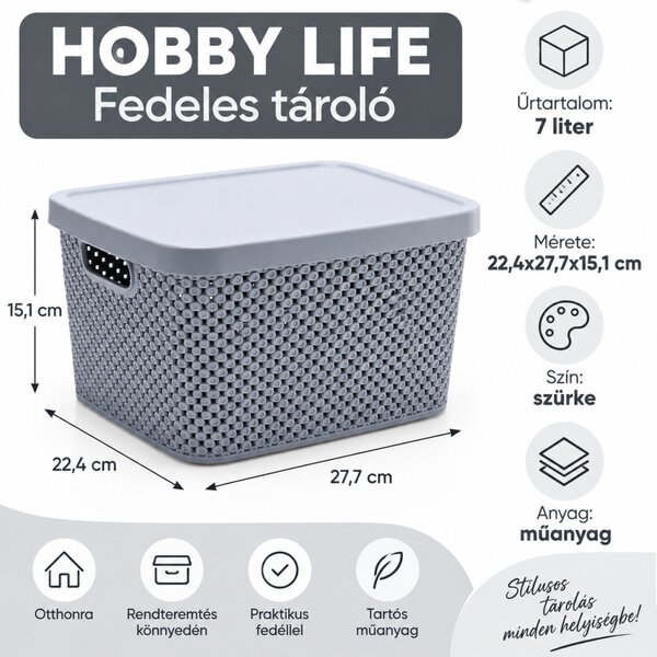 HOBBY LIFE Fedeles tároló 7 L 22,4x27,7x15,1 cm szürke