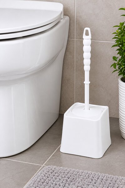 WC kefe tartóval fehér műanyag 37x15x12 cm