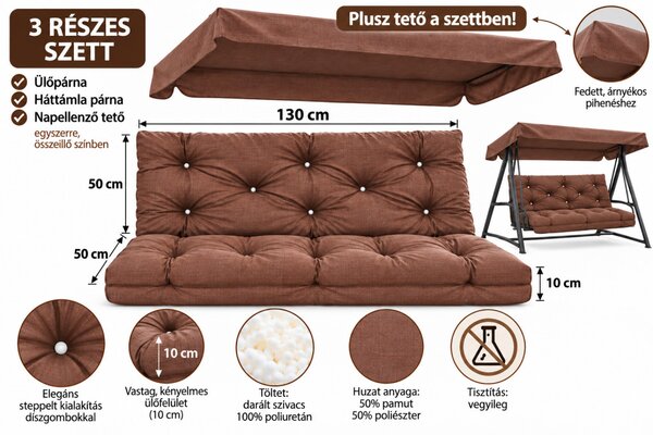Hintaágy párna 130 cm 3 részes Barna