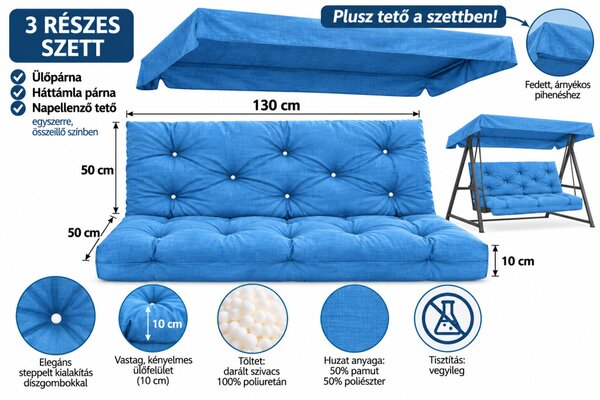 Hintaágy párna 130 cm 3 részes Kék