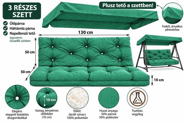 Hintaágy párna 130 cm 3 részes Zöld