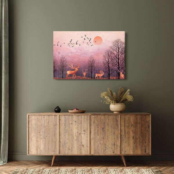 Kép - Szarvas a lenyugvó nap fényében (90x60 cm)
