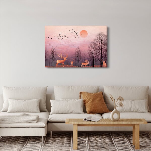 Kép - Szarvas a lenyugvó nap fényében (90x60 cm)