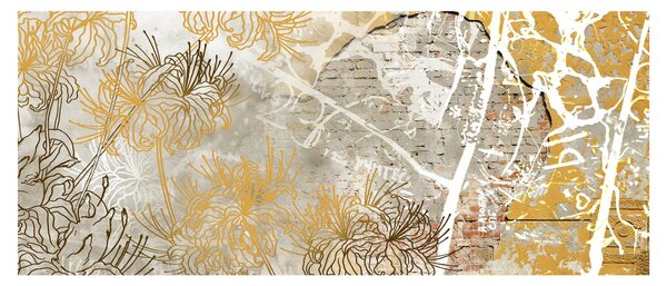 Kép - Vintage fal virágokkal (120x50 cm)