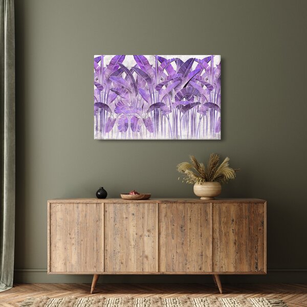 Kép - Lila levelek vakolatban (90x60 cm)
