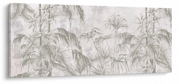 Kép - Trópusi növények a falon szürke színben (120x50 cm)