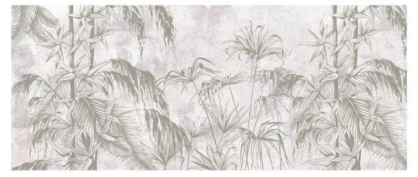 Kép - Trópusi növények a falon szürke színben (120x50 cm)