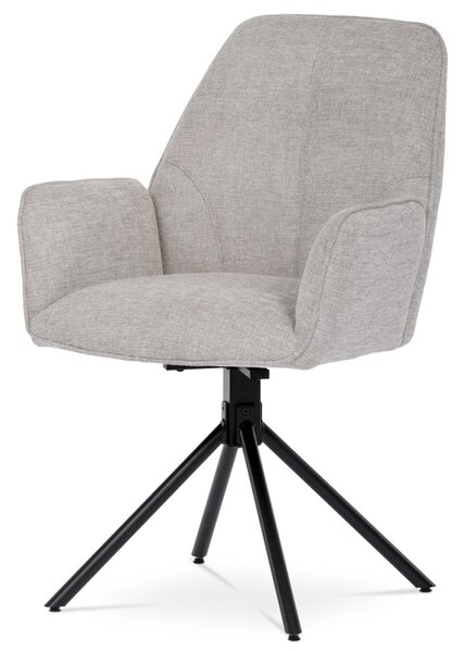 Jídelní židle krémová látka, područky, otočný mechanismus 180°, černý kov
