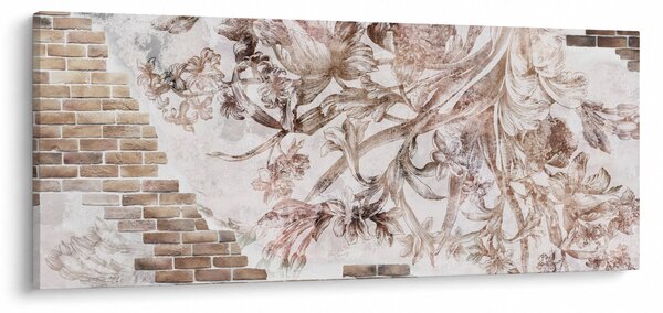 Kép - Virágos freskó téglafalon (120x50 cm)
