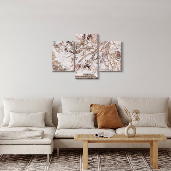 Kép - Virágos freskó téglafalon (90x60 cm)