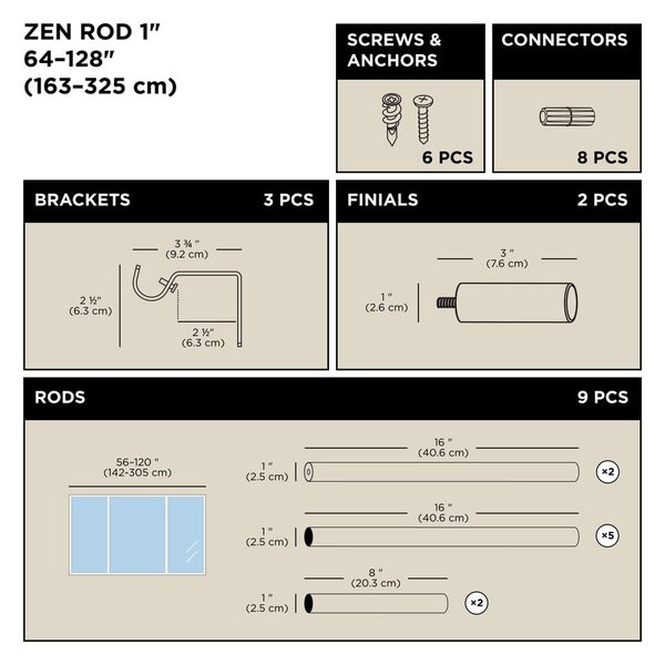 Acél bővíthető függönykarnis 163 - 325 cm Zen – Umbra